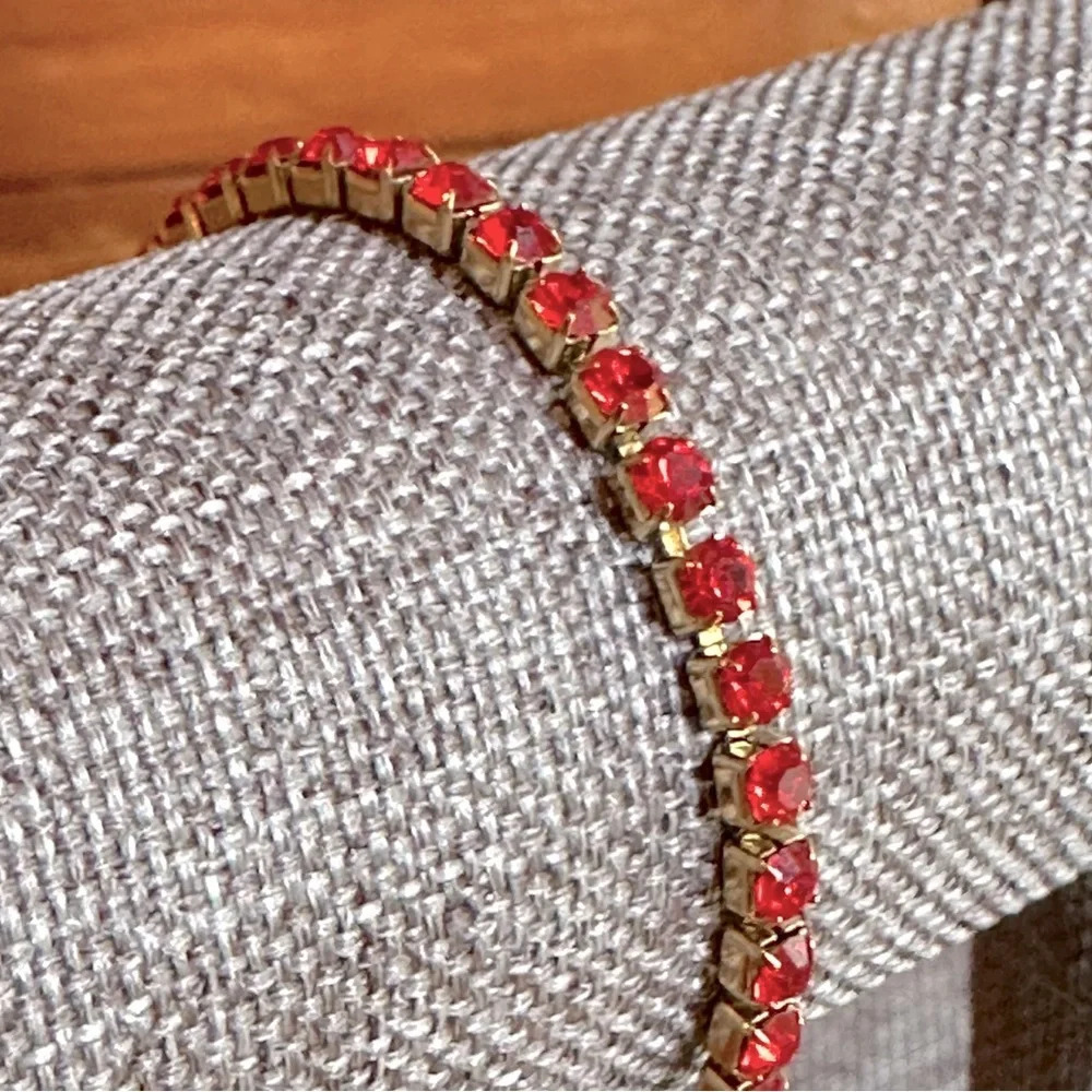 Red Ruby CZ 18K Gold Stainless Steel Tennis Bracelet July Birthstone Waterproof - Picture 3 of 7
